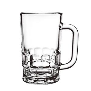 Glass beer cup with handle, 100mm dia.x 200mm h
