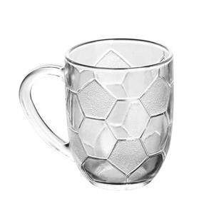 Engraved design glass football beer stein mugs with handle, 85mm dia.x 107mm h