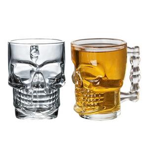 17oz crystal skull face beer mug drinking glasses with handle for beer water juice beverage, 95mm dia.x 126mm h