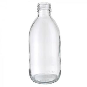 Bottle, 250 ml, clear, glass, round, 1800/pallet-dp, 60/tray, 28 mm, 61.7mm dia.x 142.9mm h