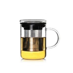 Glass coffee tea mug with stainless steel tea infuser, 80mm dia.x 125mm h