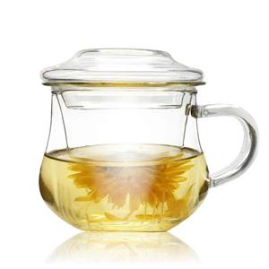 Borosilicate heat resistant glass tea infuser travel mug, 92mm dia.x 108mm h