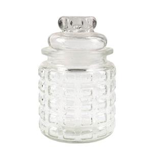 Glass storage jar product, 75mm dia.x 125mm h