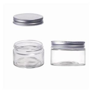 Clear glass candle threaded jars, 73mm dia.x 50mm h