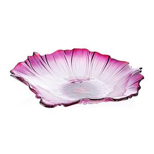 Pink color flower shape glass fruit plate glass salad dish cake plate for party hotel serving dish glass charge plate, 140mm dia.x 90mm h