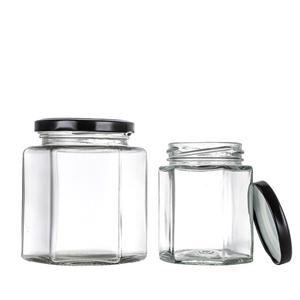 Hex glass jar 280ml, 62mm dia.x 99mm h