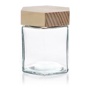 Hexagonal honey jar with wooden lid, 81mm dia.x 296.5mm h