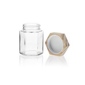 Glass container jar for honey with bamboo wooden lid, 60mm dia.x 165.5mm h Glass container jar for honey with bamboo wooden lid, 60mm dia.x 165.5mm h