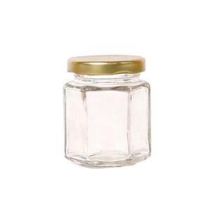 Hex glass jar 380ml, 68mm dia.x 100mm h