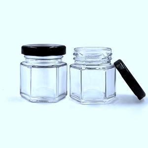 Hex glass jar 60ml, 45mm dia.x 53mm h