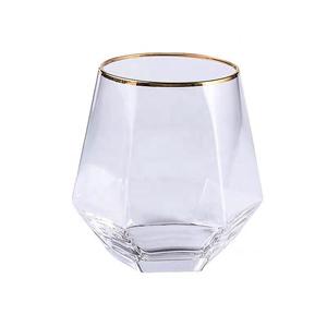 Creative lead free gold cup for whisky brandy beer wine tea water hexagon thick bottom coffee mug, 104mm dia.x 100mm h , 500ml