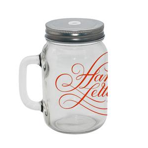Glass mason jar with handle, 77mm dia.x 132mm h