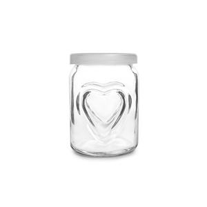 Glass pudding jar heart embossed, 70mm dia.x 97mm h Glass pudding jar heart embossed, 70mm dia.x 97mm h
