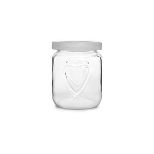 Glass pudding jar heart embossed, 63mm dia.x 78mm h