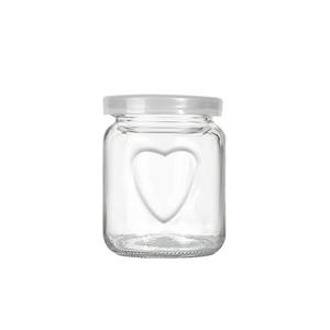 Glass pudding jar heart embossed, 61mm dia.x 68mm h