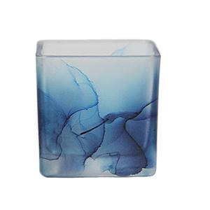 Wholesale custom recycled square color printing decorative wedding mini glass candle holder, 60mm dia.x 60mm h Wholesale custom recycled square color printing decorative wedding mini glass candle holder, 60mm dia.x 60mm h