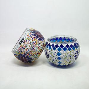 Mosaic glass candle bowl handmade crackle glass tealight holders votive candle holders, 70mm dia.x 80mm h