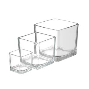Empty large square glass candle holder jars, 180mm dia.x 180mm h