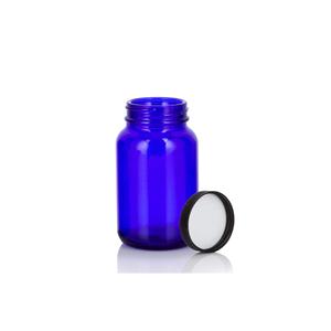 Cobalt blue glass packer bottle, 68mm dia.x 126mm h Cobalt blue glass packer bottle, 68mm dia.x 126mm h