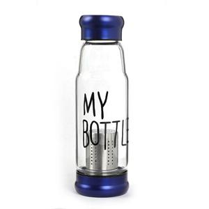 Clear borosilicate glass water bottle 500ml with infuser, 69mm dia.x 255mm h