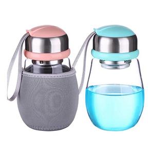 Round glass water bottle with nylon sleeve, 86mm dia.x 155mm h