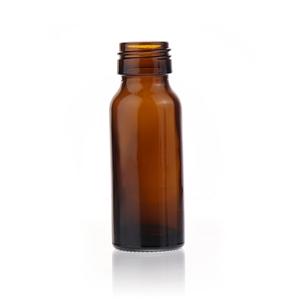Glass amber boston round bottle, 29mm dia.x 81mm h