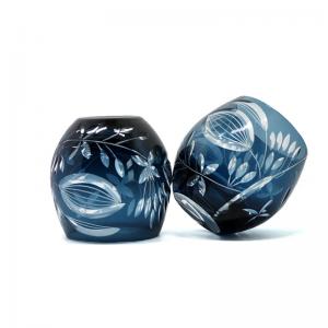 Engraved glass tumbler, 45mm dia.x 88mm h